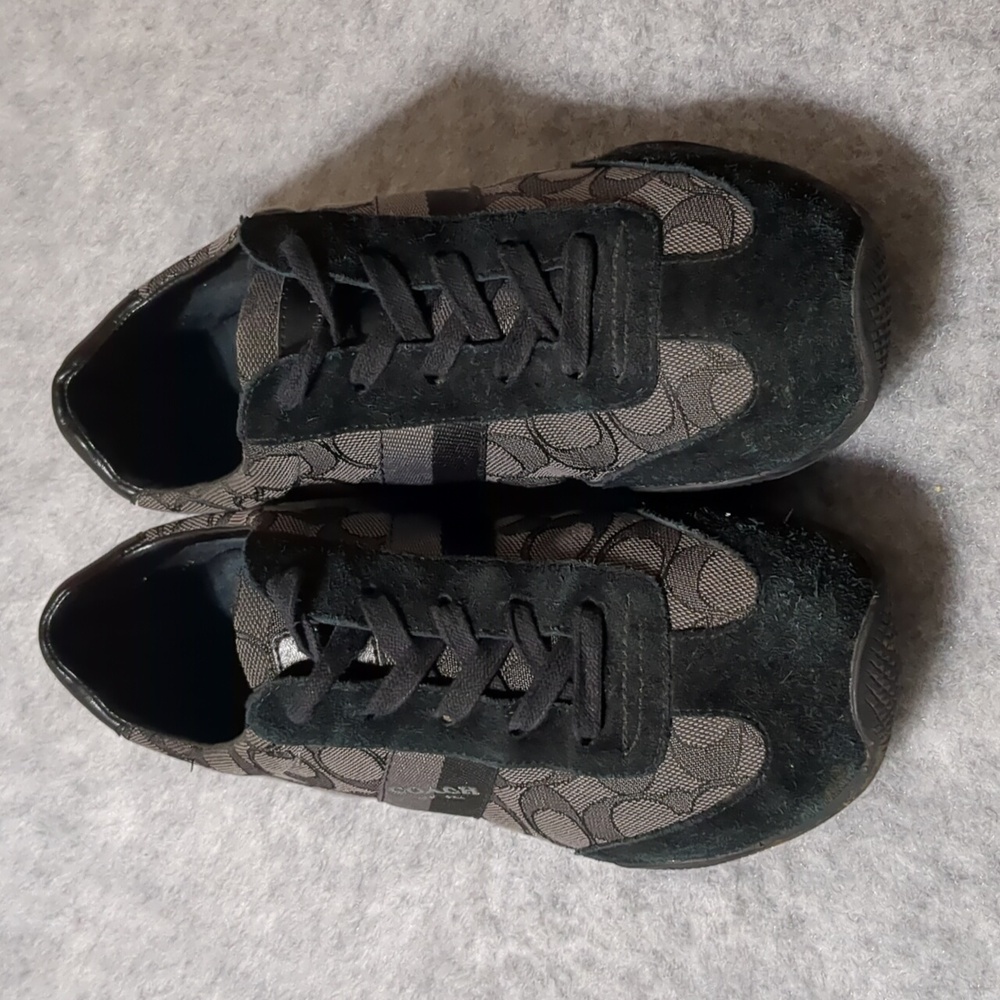 Coach Kelson Black Monogram Logo Lace Tie Sneaker women size 9.5B - Picture 2 of 8